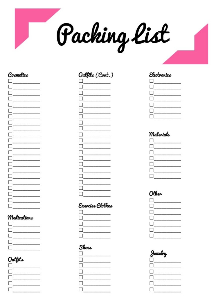 Packing List Template Word