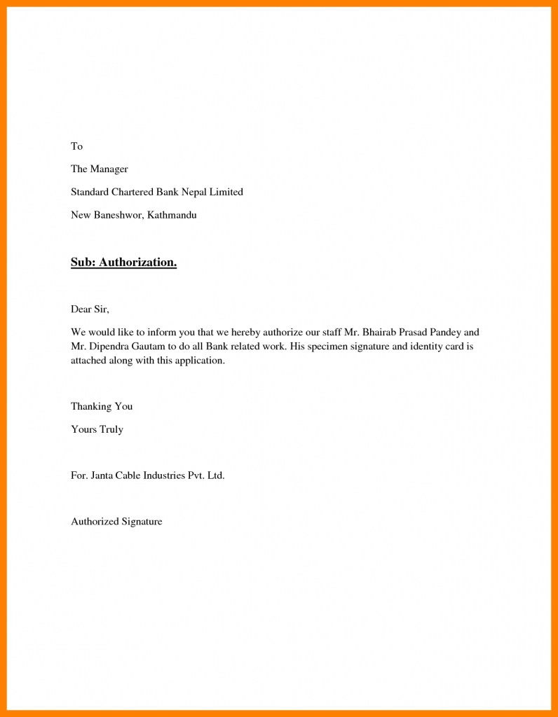 Format For Authorization Letter Template Business Format