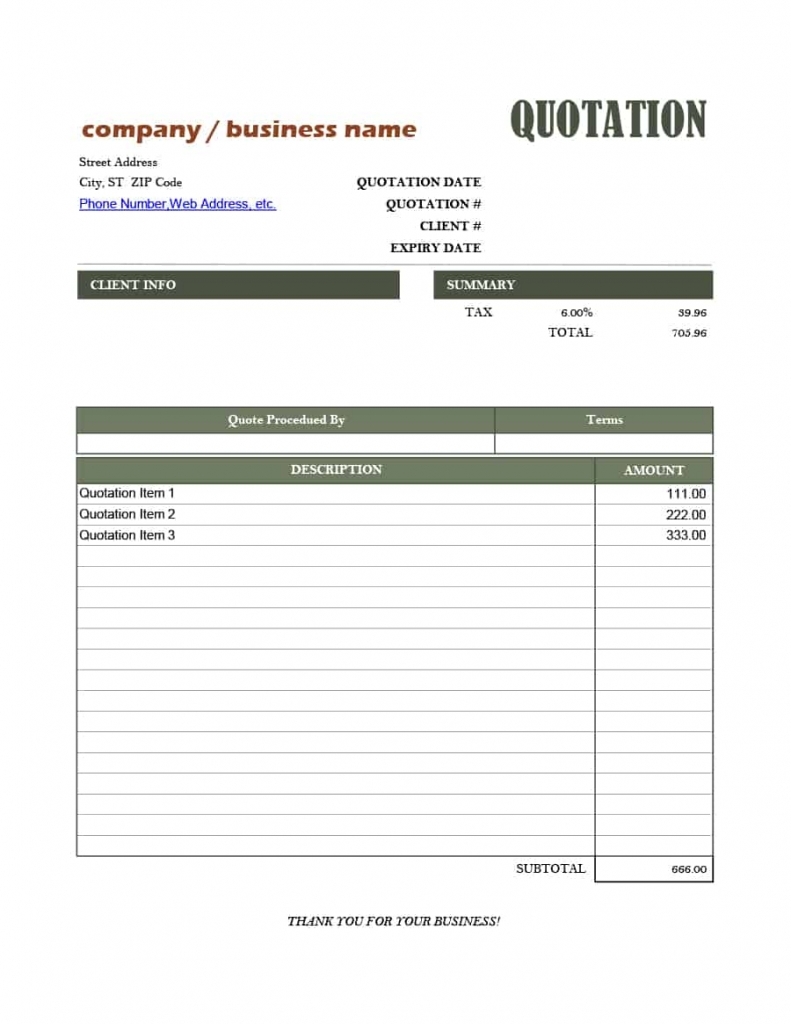 Quotation Format In Word Free Download Template Business Format