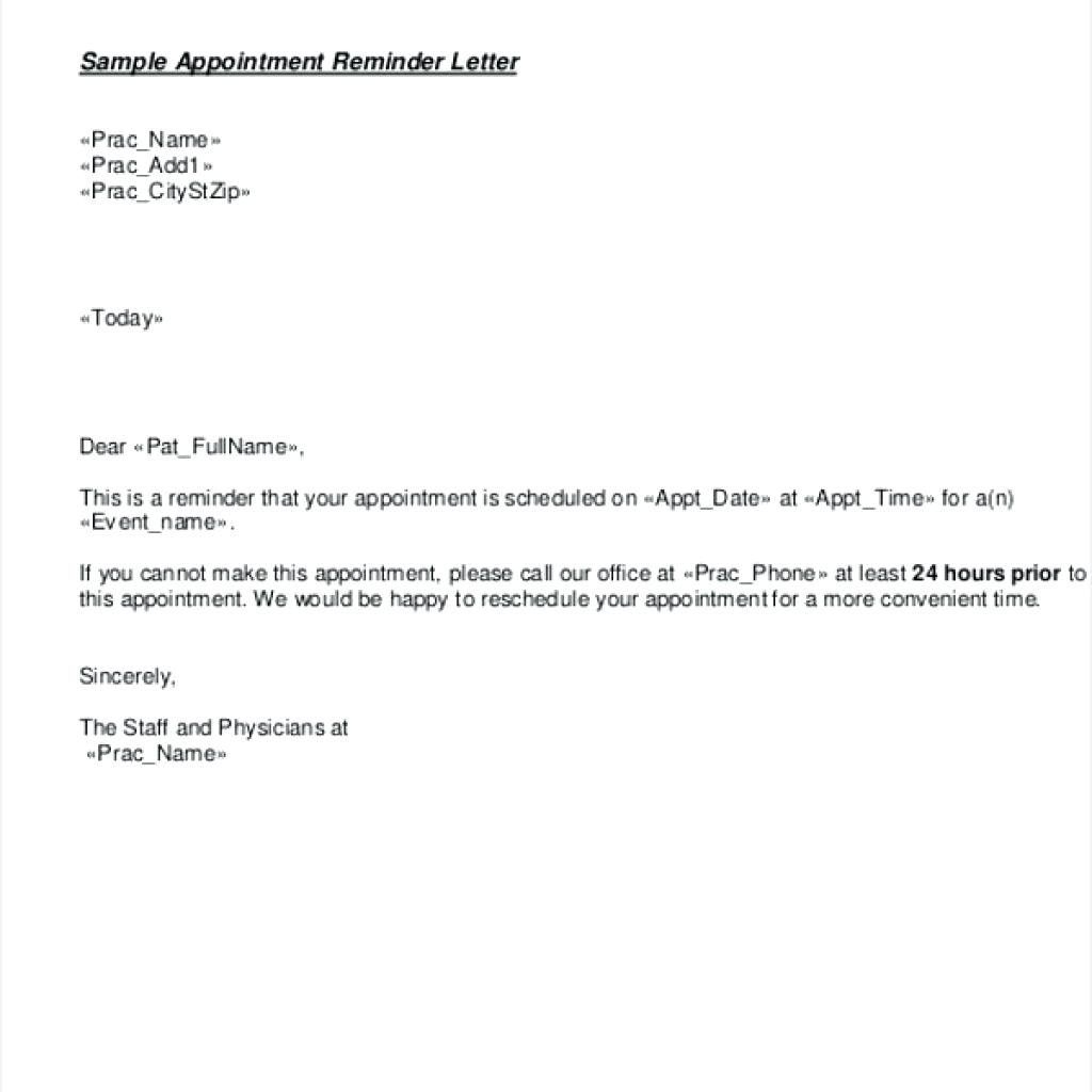 Appointment Reminder Letter Sample | Jaxcattackle | Template For