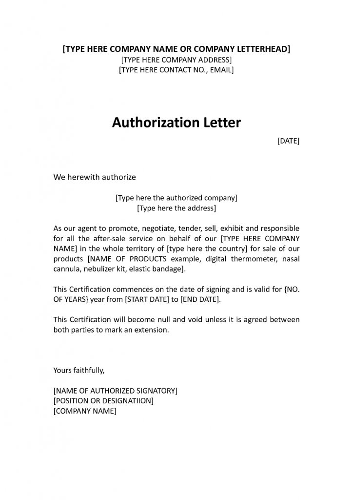 Authorization Distributor Letter - Sample Distributor / Dealer