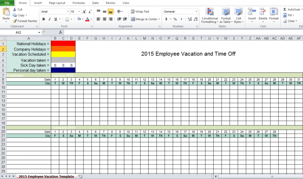 Employee Vacation Tracker Excel Template Business Format