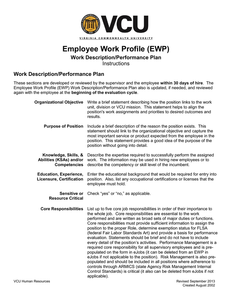 Employee Work Profile (Ewp) Instructions