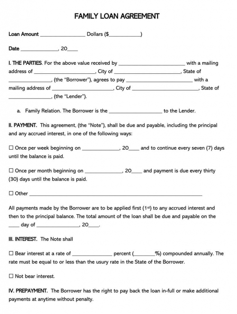 Free Family Loan Agreement Forms And Templates (Word|Pdf)
