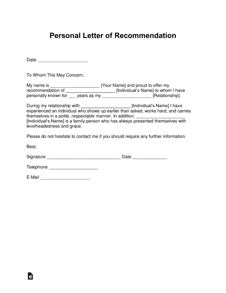 Free Personal Letter Of Recommendation Template (For A Friend
