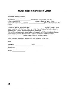 Free Registered Nurse (Rn) Letter Of Recommendation Template - With