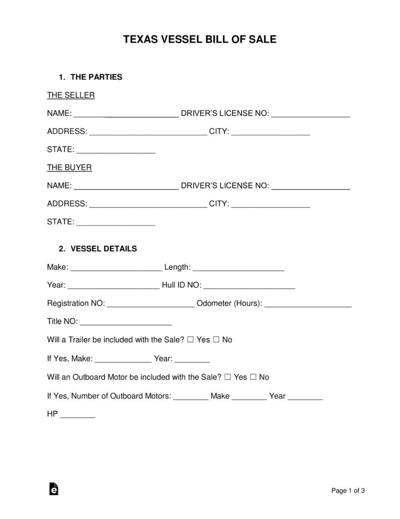 Bill Of Sale For Boat Vessel Template Business Format