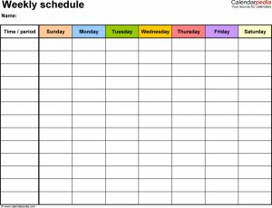 Free Weekly Schedule Templates For Excel - 18 Templates | ~Yoga