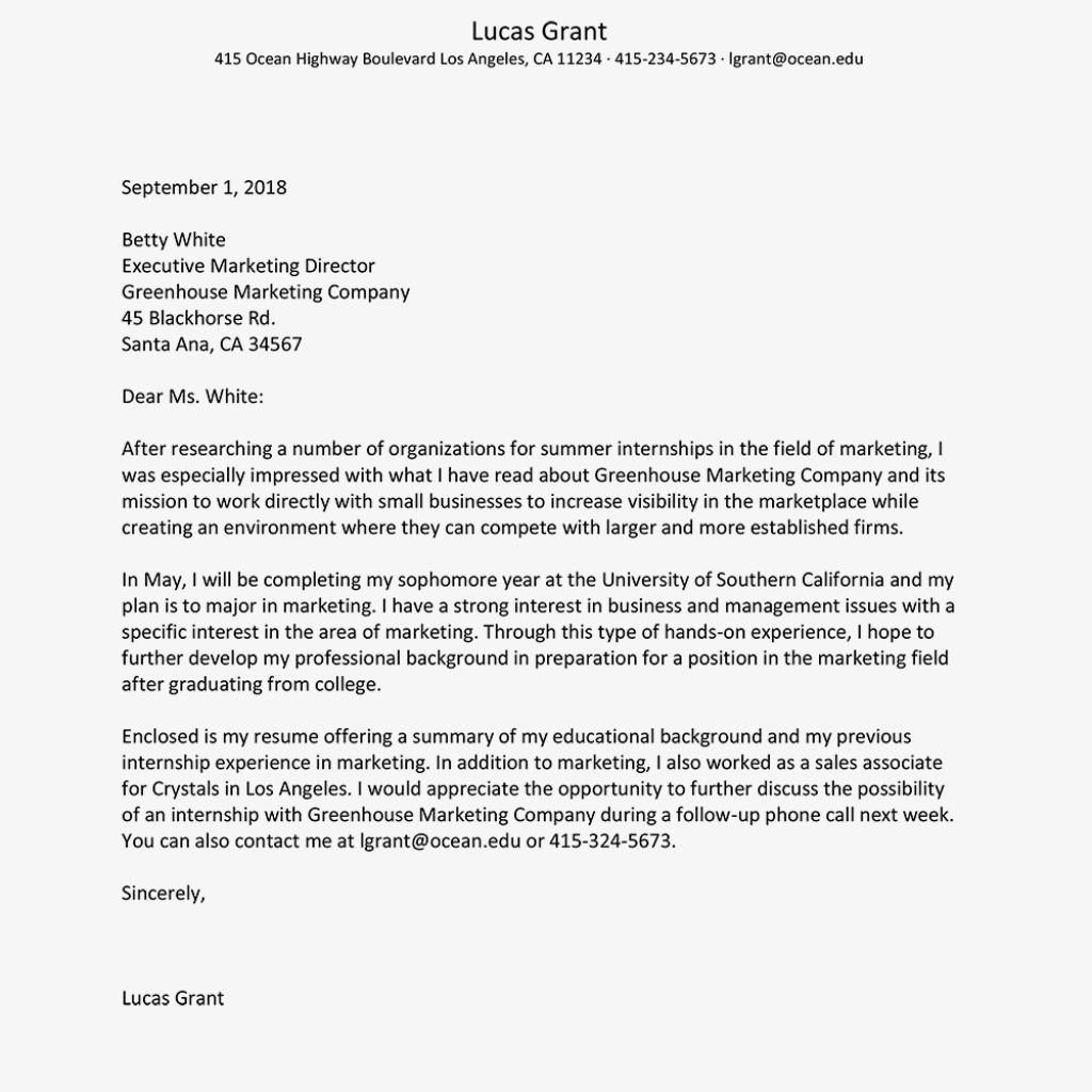 How To Write An Internship Inquiry Letter