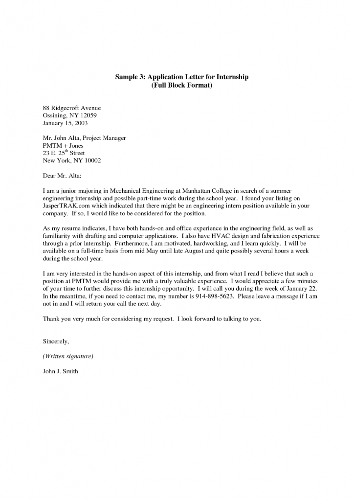 Internship Application Letter - Here Is A Sample Cover Letter For