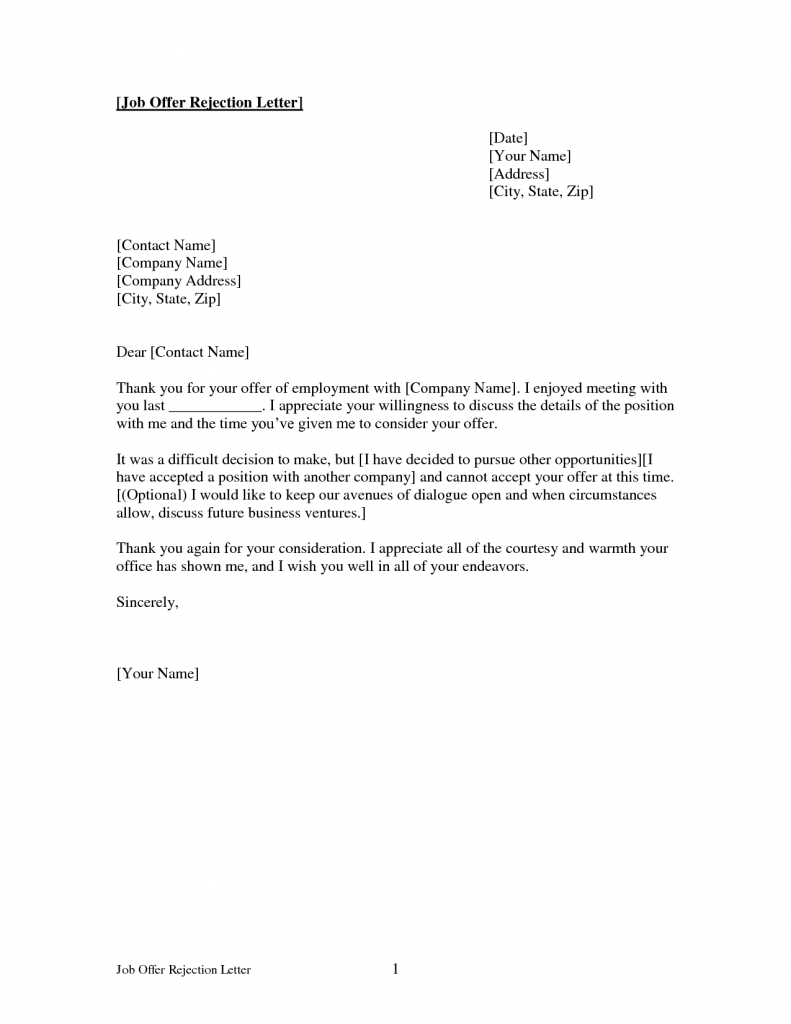 Internship Decline Letter - Example Of Declining Letter Incase That