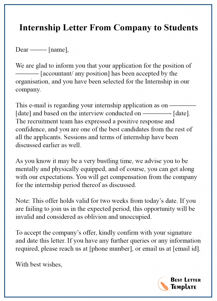 Internship Letter Format From Company To Students