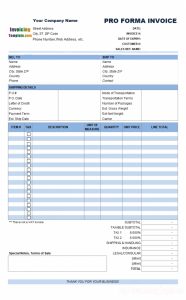 Proforma Invoice Format In Excel