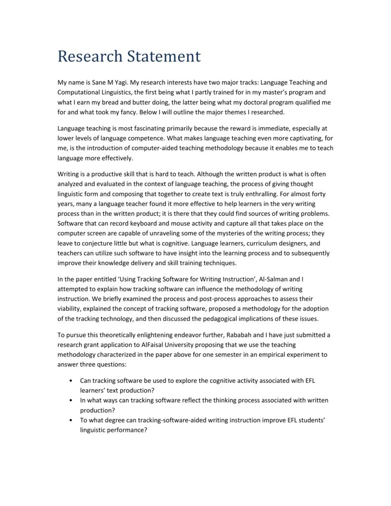 research statement for faculty position example