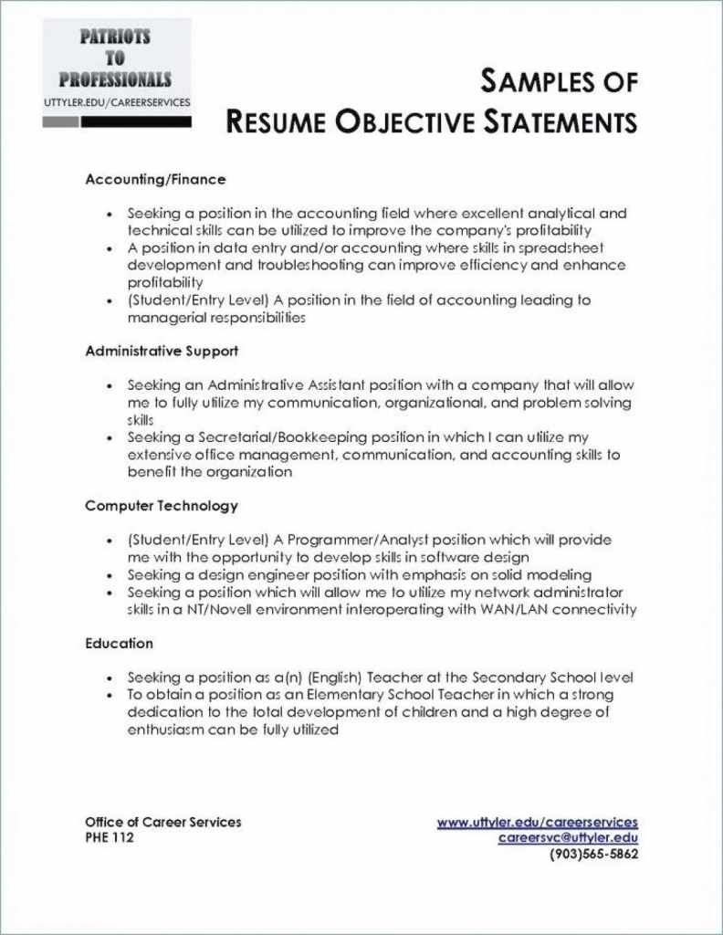 opening statement resume example