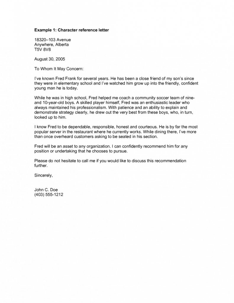 Sample Character Reference Letter Personal 2062933V1