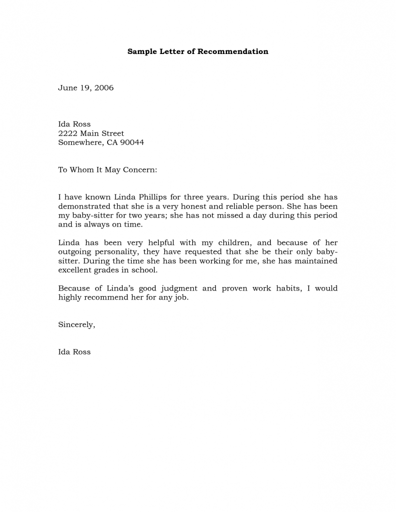 Sample Recommendation Letter Example | Projects To Try | Reference