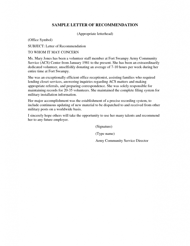 Volunteer Recommendation Letter Sample Best Template Collection For