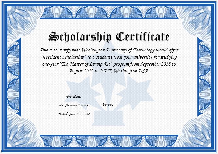 Scholarship Certificate Format