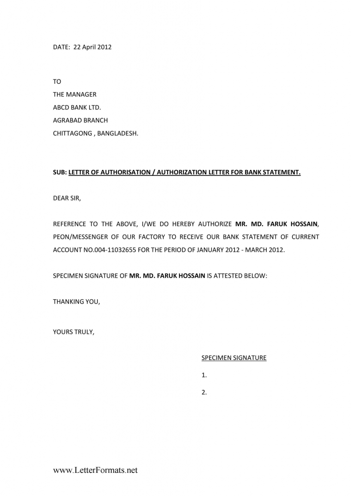 Power Of Attorney Authorization Letter Template Business Format