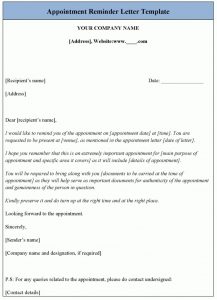 Appointment Reminder Letter Template Sample Templates Doctor