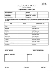 Certificate Of Analysis Template - Fill Online, Printable