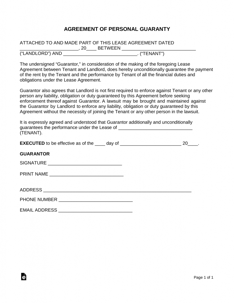 Real Estate Lease Personal Guarantee (Co-Sign) Form | Eforms