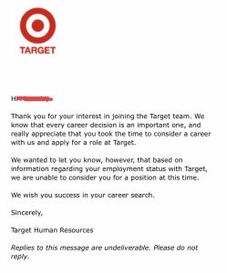 Rejection Letter Before I Even Left The Target? They Forgot