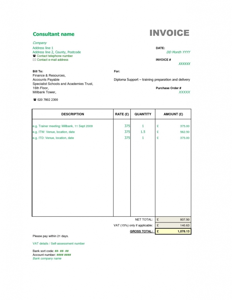 Sample Consultant Invoice Excel Based Consulting Invoice